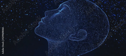 Digital head gazing at starry night sky.