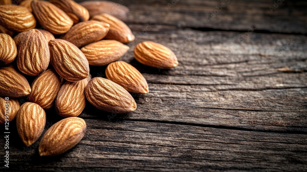 Almonds on rustic wooden table