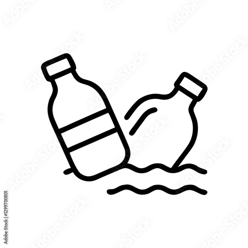 Outline illustration of plastic bottles in water representing pollution and environmental issues  