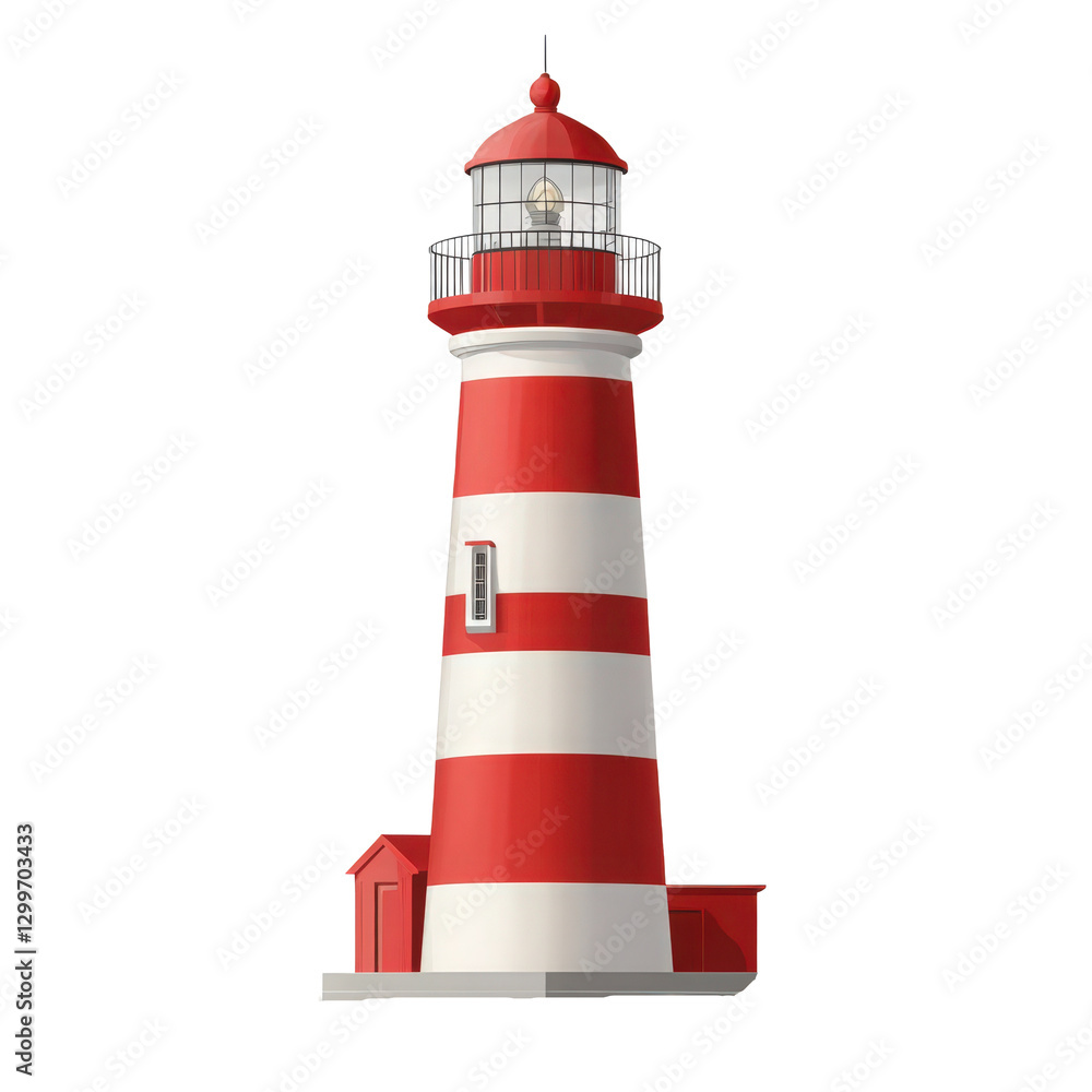 Isolated graphic illustration of a classic red and white striped lighthouse Isolated graphic illustration of a classic red and white striped lighthouse