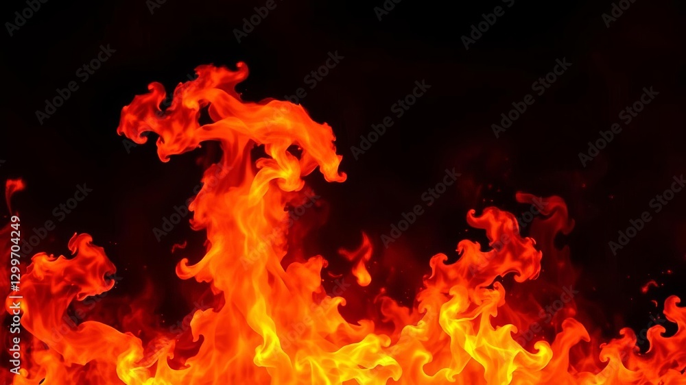 Close-up image of a hot fire flame burning and glowing against a black background, creating a beautiful abstract wallpaper with a panorama view of the blazing flames, background, blaze Close-up image of a hot fire flame burning and glowing against a black background, creating a beautiful abstract wallpaper with a panorama view of the blazing flames, background, blaze