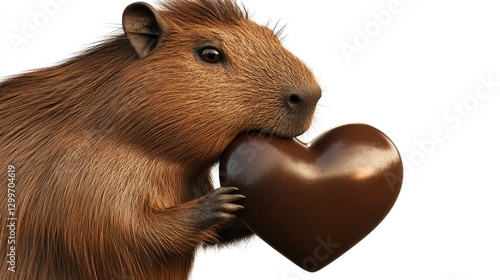 Happy capybara celebrates valentine's day with heart photo