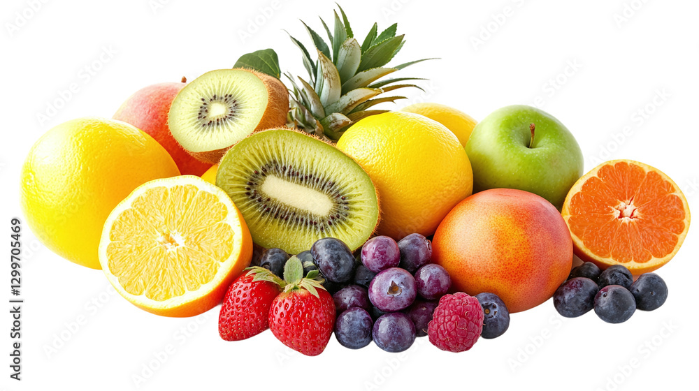Pile stack of colorful fruits isolated on transparent background, representing fresh, organic, vitamin-rich tropical fruits, perfect for a nutritious diet or summer meals. Pile stack of colorful fruits isolated on transparent background, representing fresh, organic, vitamin-rich tropical fruits, perfect for a nutritious diet or summer meals.