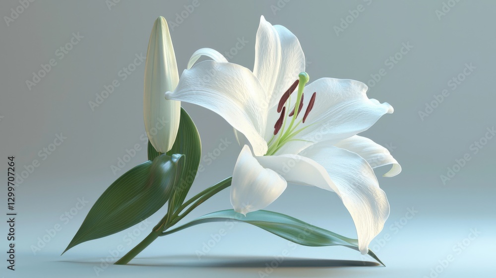 Fototapeta premium Elegant White Lily Bloom on Soft Background