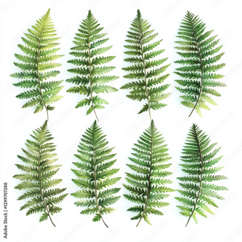 Obraz premium Elegant Arrangement of Fern Leaves on a White Background