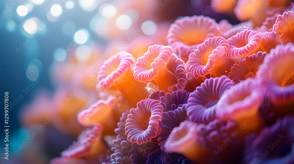 Obraz premium A group of colorful sea creatures with orange and white shells