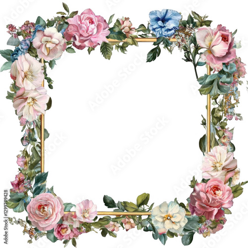 Wallpaper Mural Decorative Floral Frame with Pastel Flowers and Green Foliage Design Torontodigital.ca