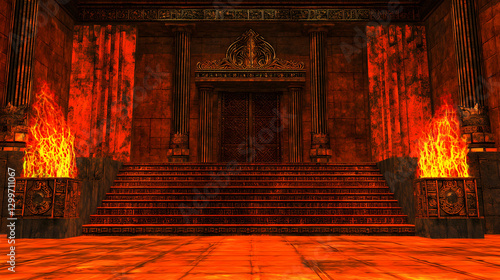 Fiery Temple Entrance with Burning Pillars
