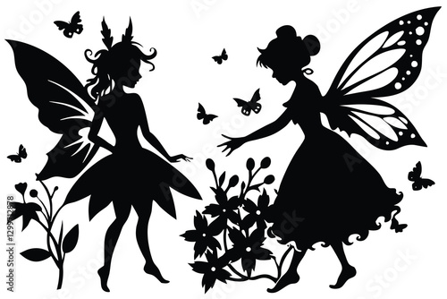 Silhouette of a Graceful Fairy with Wings