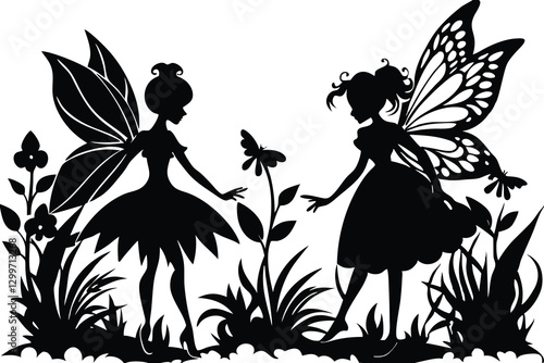 Silhouette of a Graceful Fairy with Wings