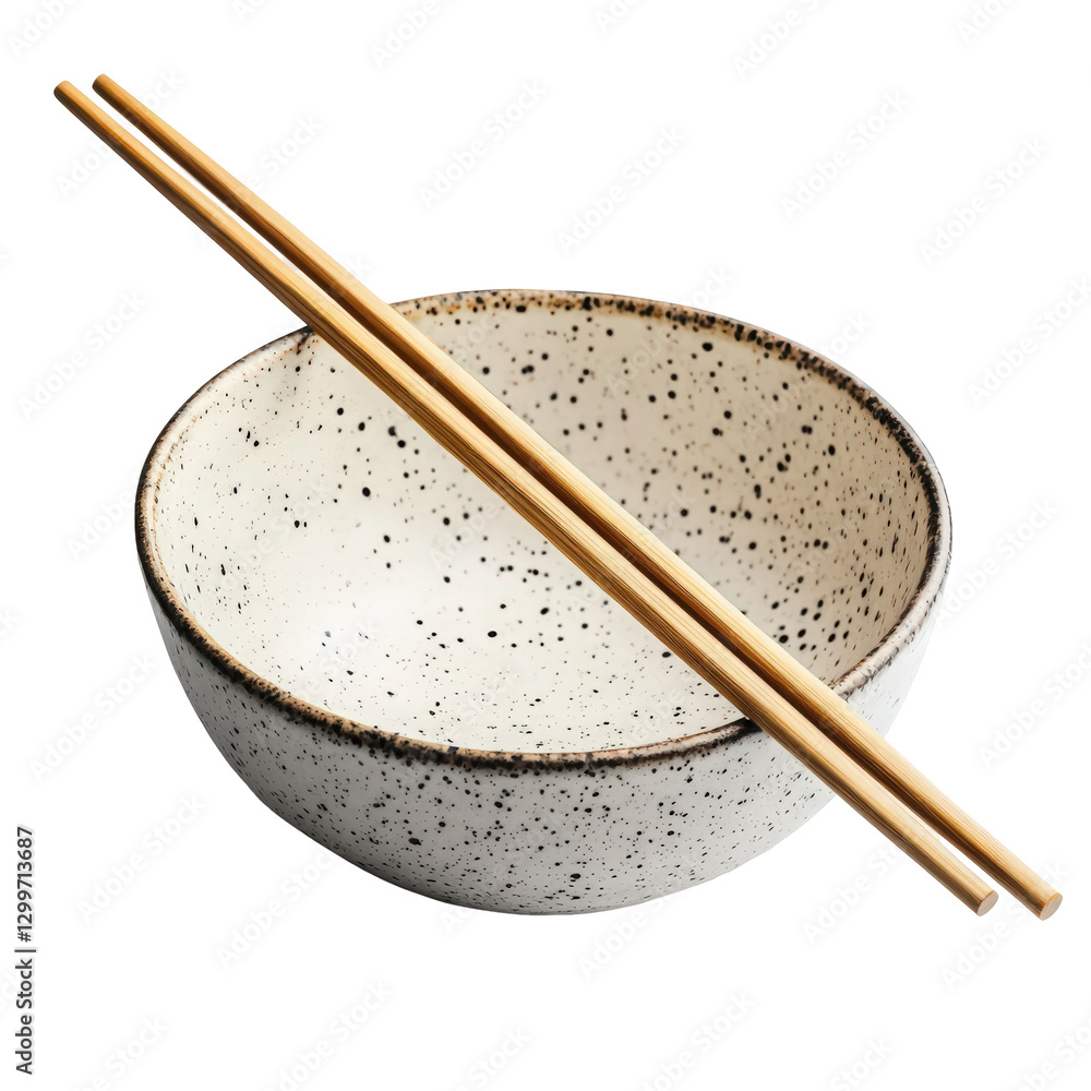 Elegant speckled ceramic bowl with bamboo chopsticks for asian dining Elegant speckled ceramic bowl with bamboo chopsticks for asian dining