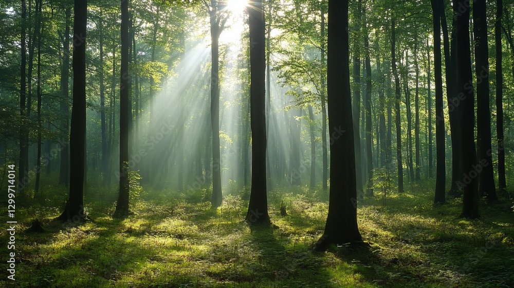 Obraz premium Forest Sunlight Filtering Moment with Filtering with Through