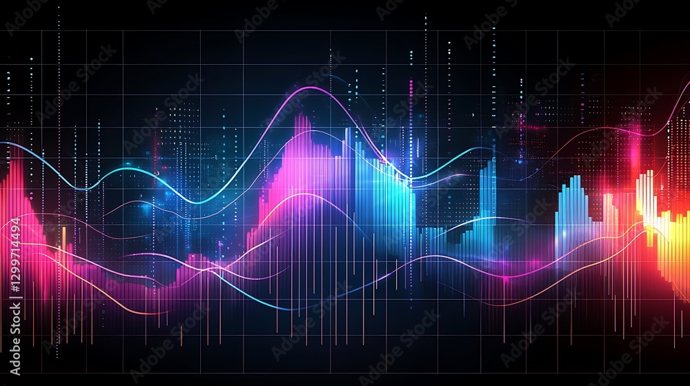 Fototapeta premium Abstract digital graph illustration with light effects over black background