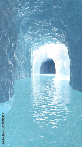 Blue Water Tunnel With Archways and Light Reflections