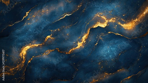 Luxurious Dark Blue Marble Texture with Shimmering Gold Veins, Creating Elegant Background for High-End Design and Visual Presentations.