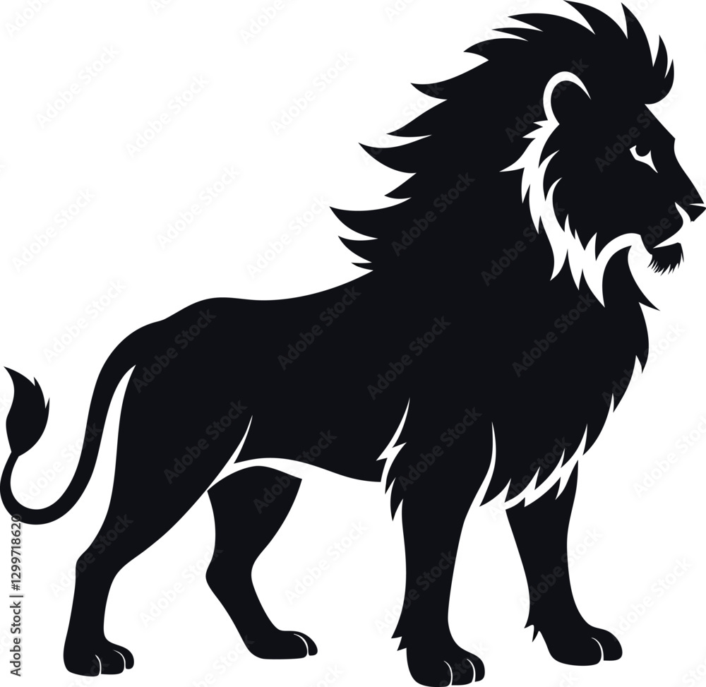 Fierce Roaring Lion Black and White Silhouette. Fierce Roaring Lion Black and White Silhouette.