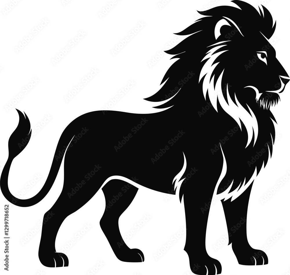 Fierce Roaring Lion Black and White Silhouette. Fierce Roaring Lion Black and White Silhouette.