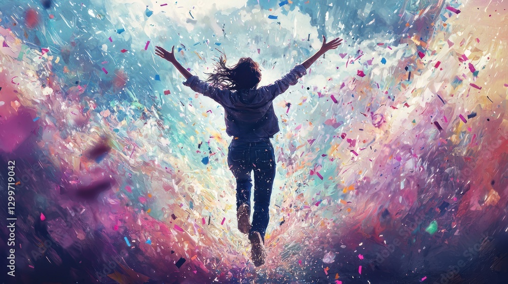 custom made wallpaper toronto digitalWoman joyfully running through colorful confetti.