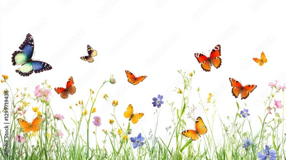 Meadow Butterflies Isolated Overview with Meadow with Butterflies Meadow Butterflies Isolated Overview with Meadow with Butterflies