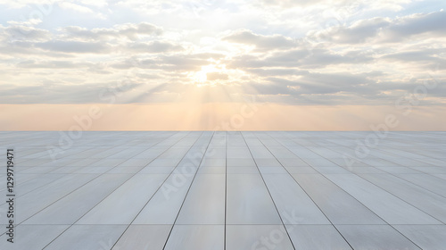 Sunrise Over White Field with Sun Rays