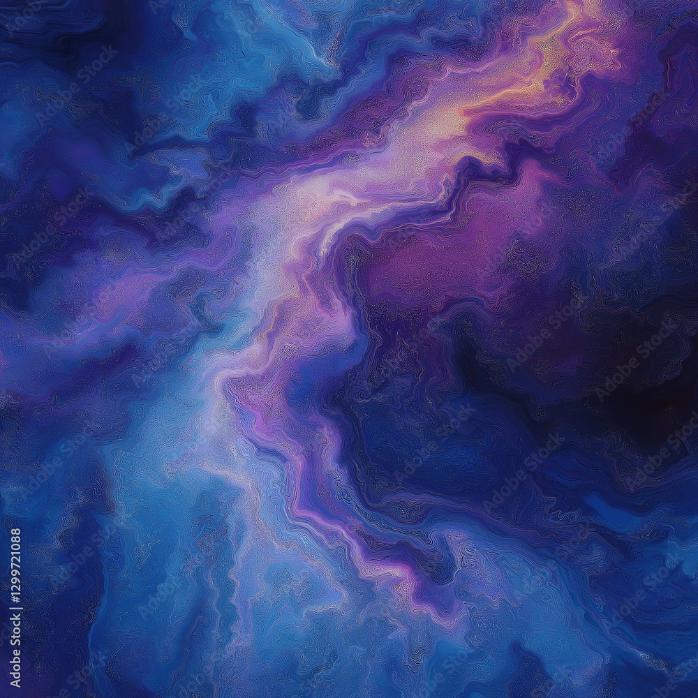 Fototapeta premium Celestial River: Wavy Golden Light through Deep Blue and Dark Blue Space.