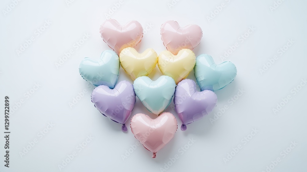 Fototapeta premium Pastel Heart Balloons on White Background