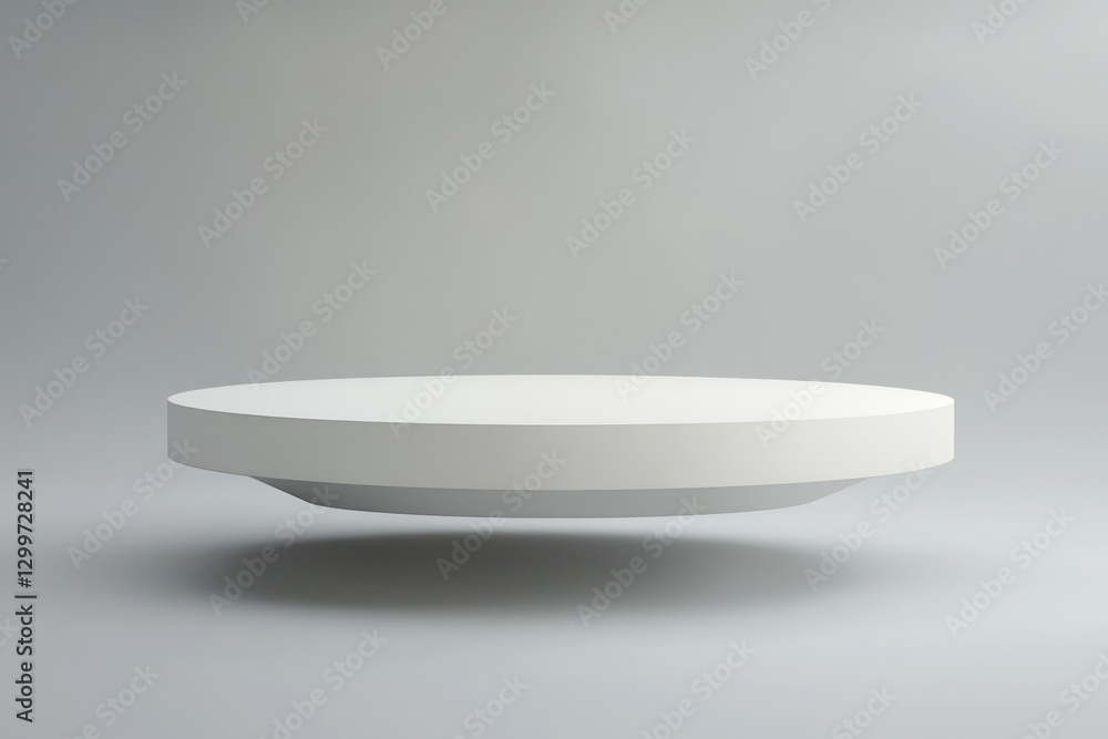 Circular white table, floating illusion, soft gray gradient. Circular white table, floating illusion, soft gray gradient.