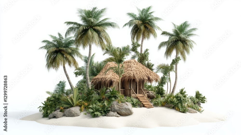 Fototapeta premium Tropical Island Hut Overview with Tropical with Island
