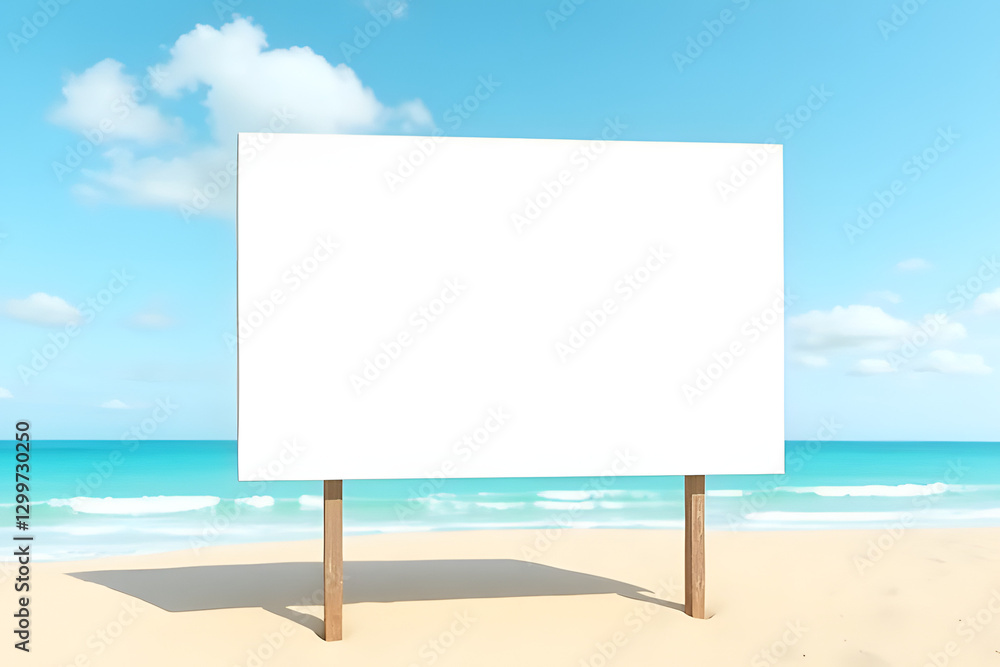 Blank billboard advertising space on serene beach tropical location outdoor setting clear skies open concept