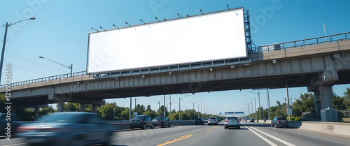 Highway traffic under empty billboard urban area photograph daytime wide angle marketing opportunity