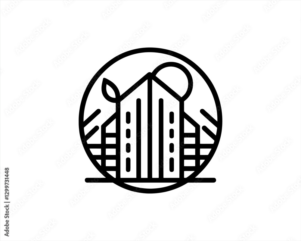 Real estate logo. Outline Building icon logo design vector illustration. Real estate logo. Outline Building icon logo design vector illustration.