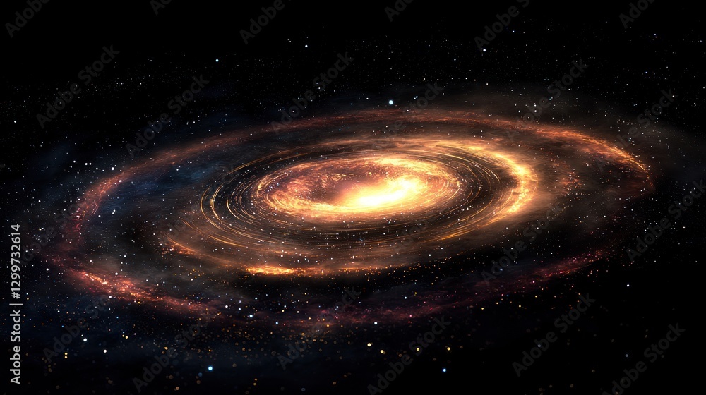 Spiral galaxy with bright core and swirling arms in space. Spiral galaxy with bright core and swirling arms in space.