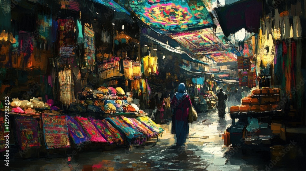 Obraz premium Vibrant Urban Market with Rich Textures and Light Effects