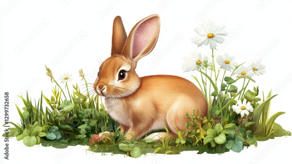 Obraz premium Forest Rabbit Isolated View with Forest with White