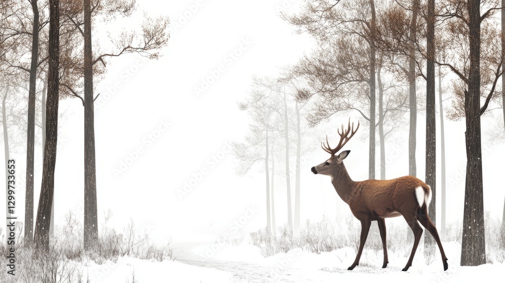 Forest Deer Isolated Overview with Isolated with White Forest Deer Isolated Overview with Isolated with White