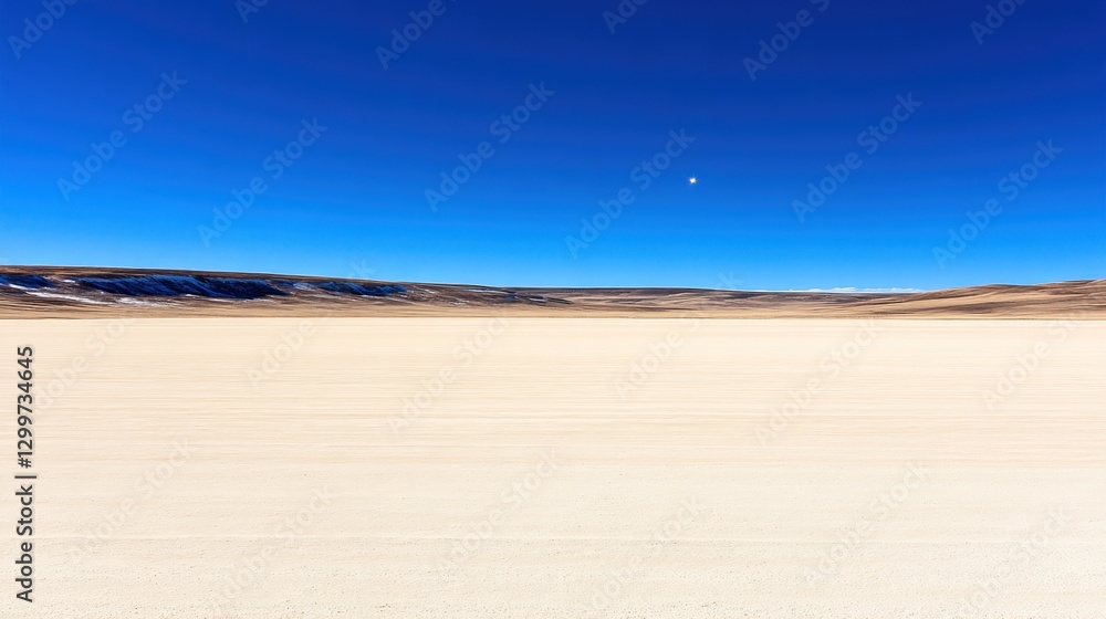 Dry desert plain with bright blue sky, arid landscape. For travel or weather illustration Dry desert plain with bright blue sky, arid landscape. For travel or weather illustration