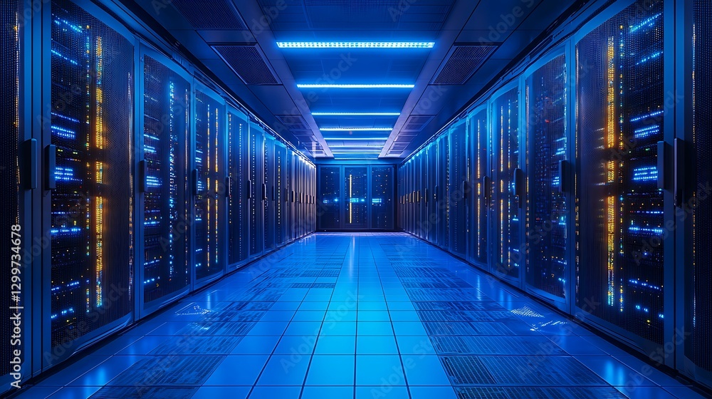 Server Room Corridor Lit Blue Server Room Corridor Lit Blue