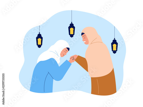 Muslims forgive each other in ramadan Illustration. Moslem illustration. Flat vector illustration concept.