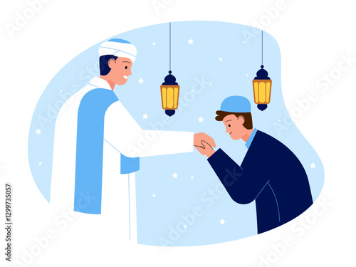 Muslims forgive each other in ramada Illustrations. Moslem illustration. Flat vector illustration concept.