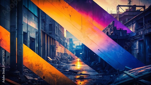 Urban Exploration Photography: Abstract Diagonal Stripes, Colorful Gradient Background