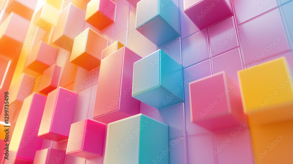 Obraz premium Geometric shapes and colorful cubes create an abstract background for design and banners