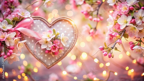 Valentine's Day Heart Decoration: Blossoms, Ribbon & Bokeh