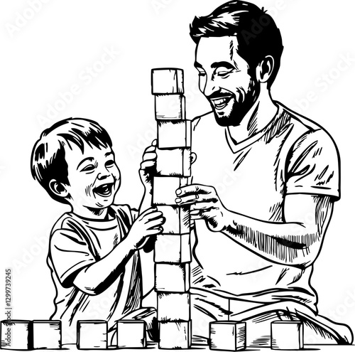 Father and son building blocks together at home fun activity indoor environment joyful interaction family bonding