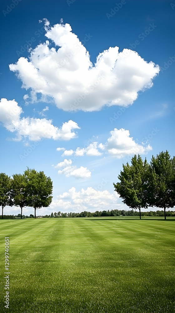 Serene Summer Landscape with Lush Green Field and Blue Sky Serene Summer Landscape with Lush Green Field and Blue Sky