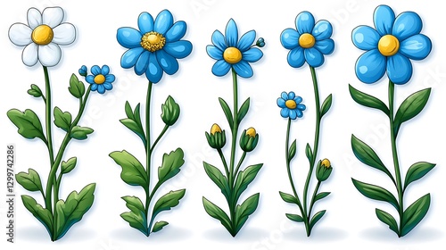 Wallpaper Mural Daisy flowers in a row, white background Torontodigital.ca