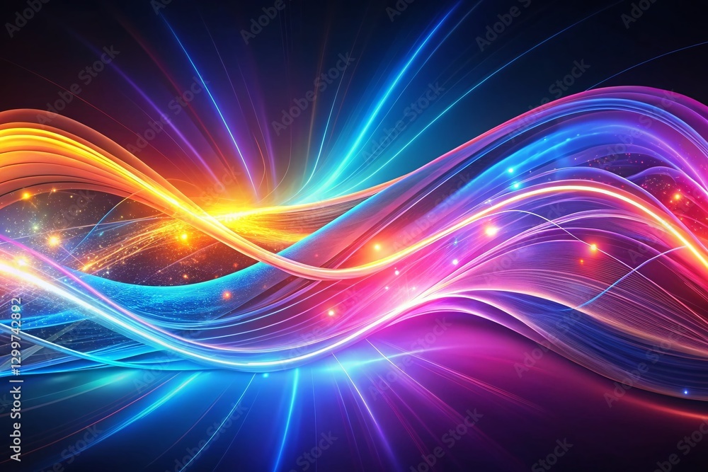 Obraz premium Vibrant Neon Wave Abstract Digital Background - Stock Photo