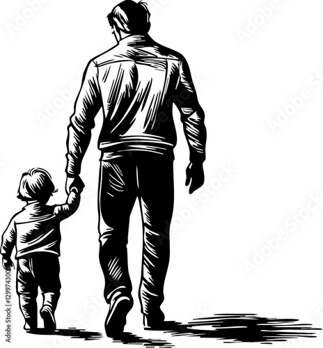 Father and child walking together park illustration outdoor back view family bonding concept