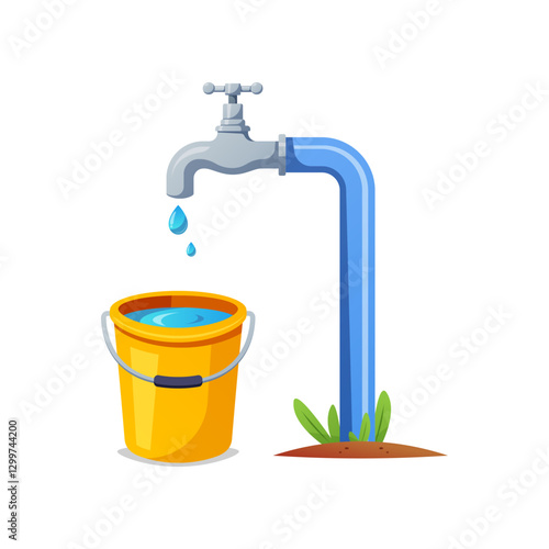 Filling water in the yellow bucket. clean tap water.