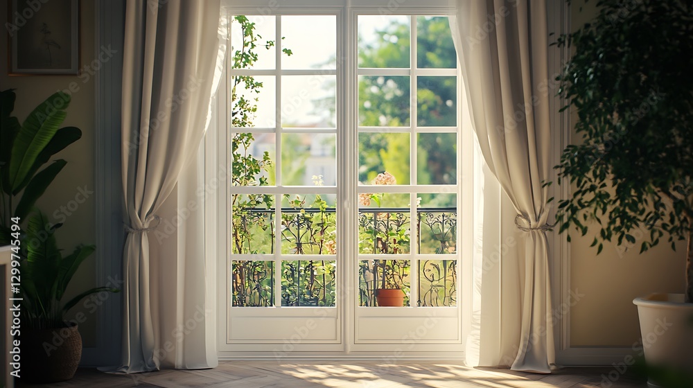 Bright Window Views Overlooking Balcony Plants and Lush Greenery Bright Window Views Overlooking Balcony Plants and Lush Greenery