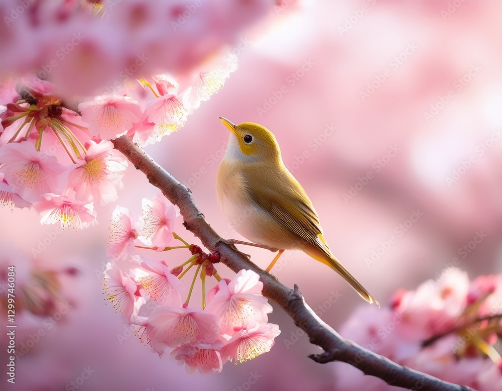 春の象徴・桜の枝にとまる鶯 春の象徴・桜の枝にとまる鶯